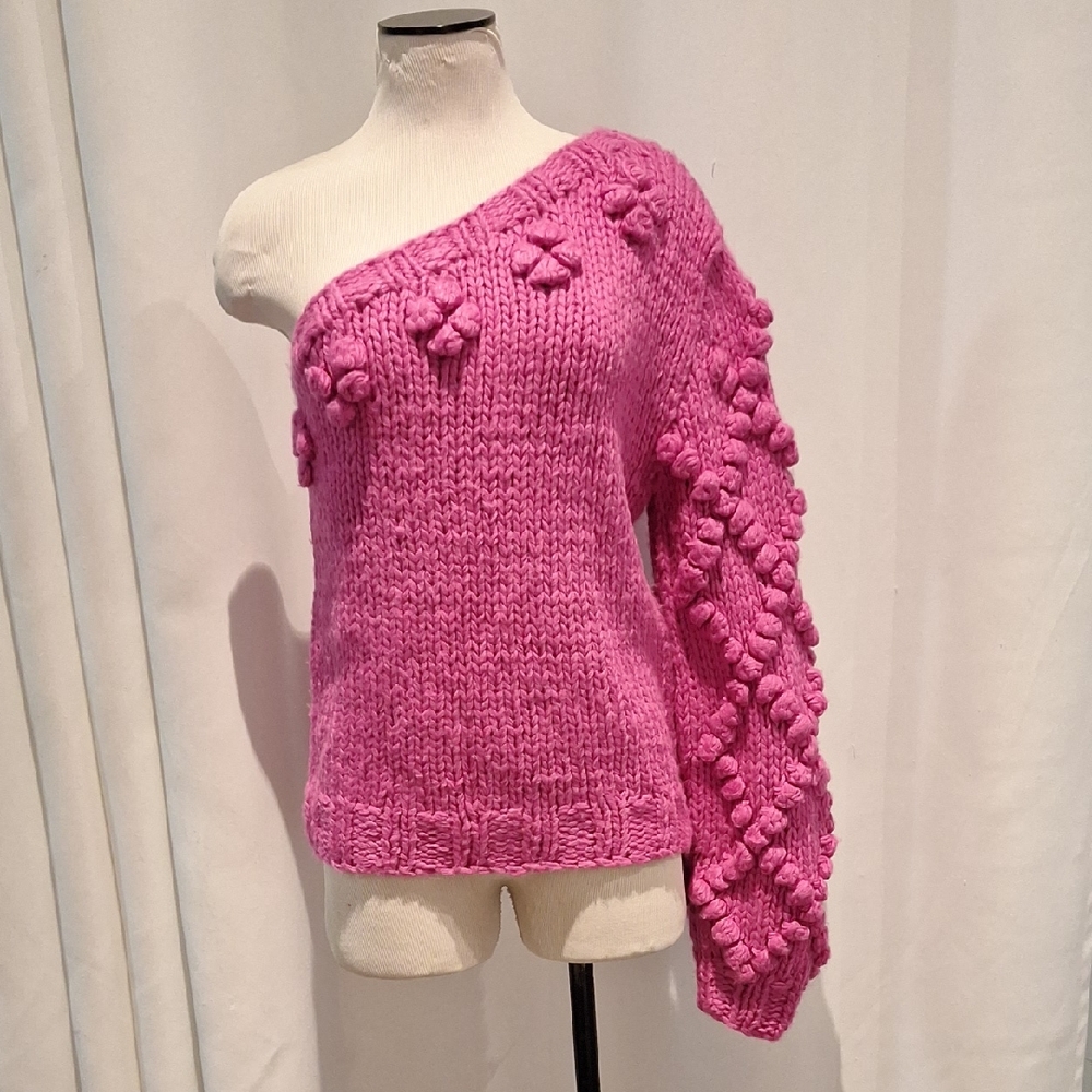 Vici Fuchsia Off-Shoulder Bobble Sweater Size XL